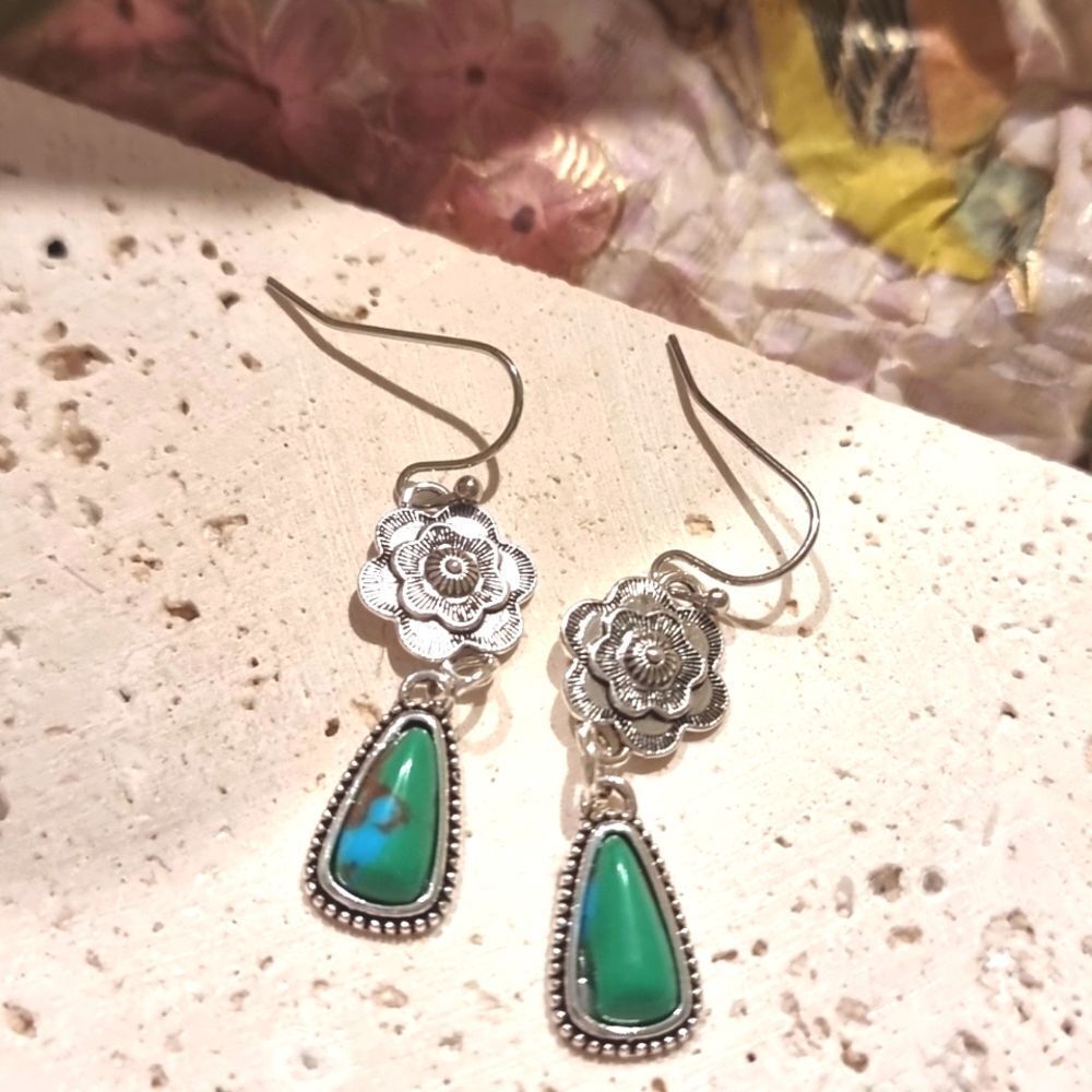 Silver Turquoise Flower Drop Earrings | NWOT